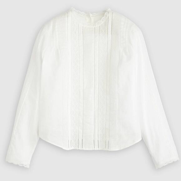 Lauren Ralph Lauren Open Lace Inset Pintuck Blouse NWT M - Picture 1 of 8